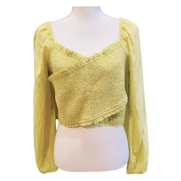 American Eagle Outfitters Tops - American Eagle Yellow Floral Cropped Blouse XL X-Large